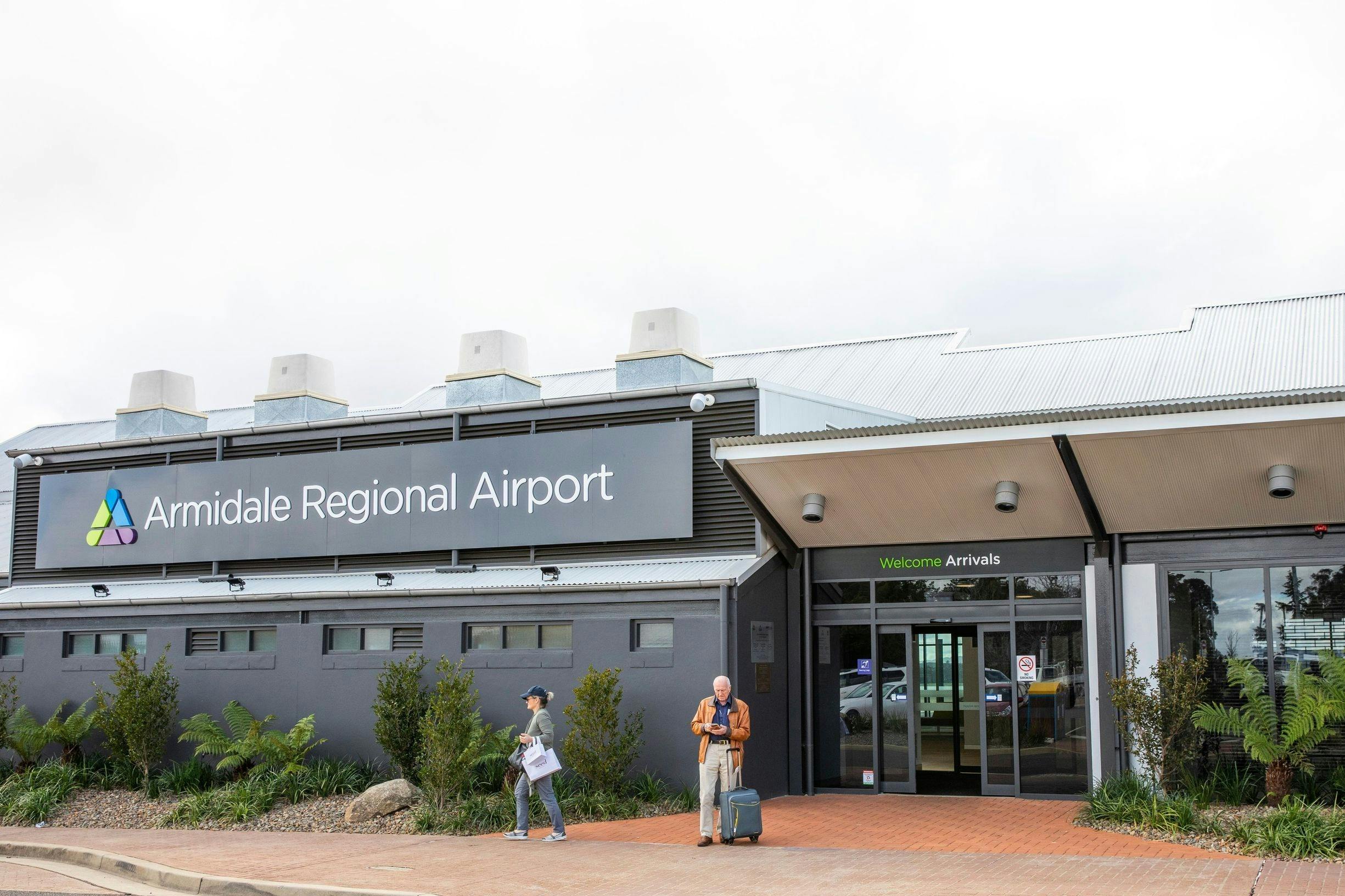 Passengers arriving at Armidale Airport