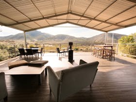 The deck at Pichi Richi Park looking towards Devil's Peak, Flinders Ranges,South Australia.