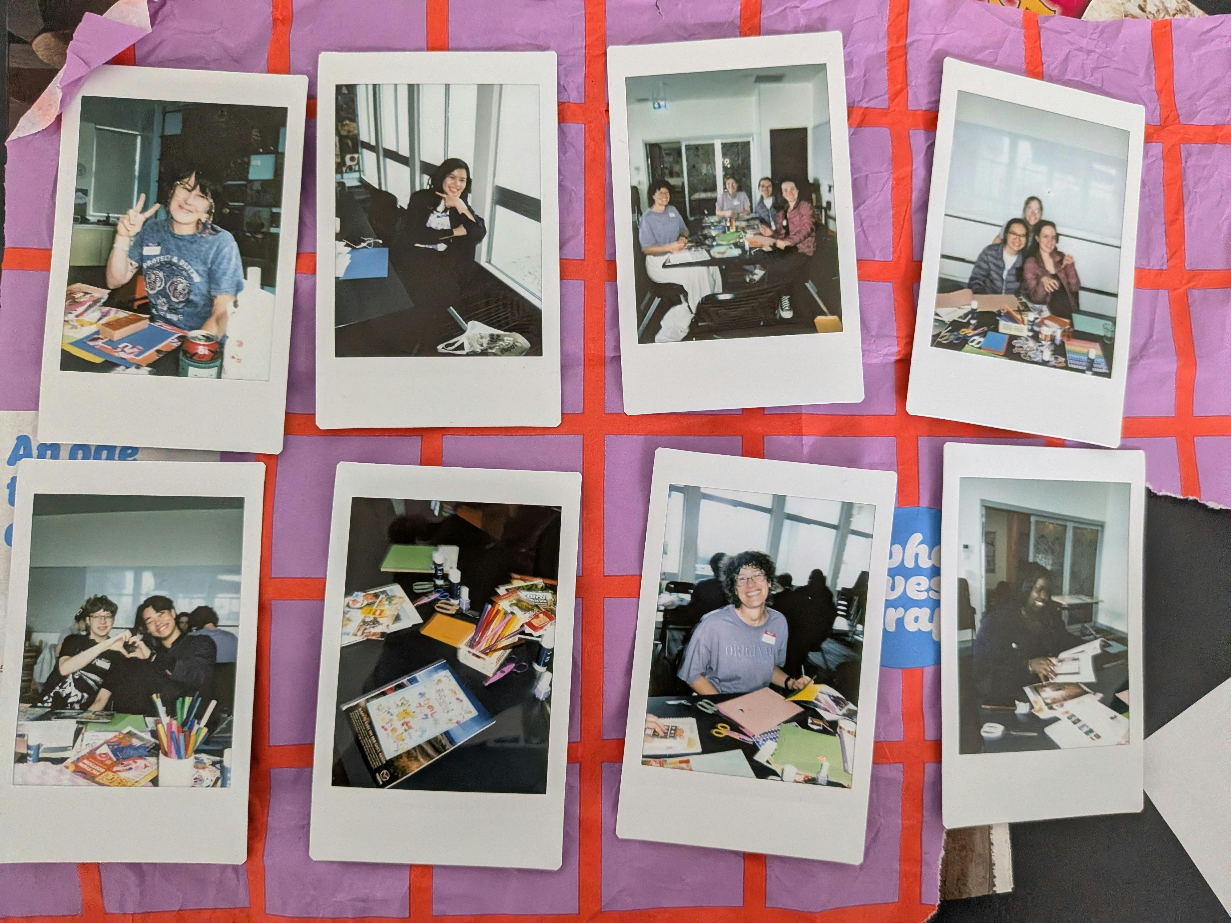 8 polaroid photos of volunteers at a Cause Club event