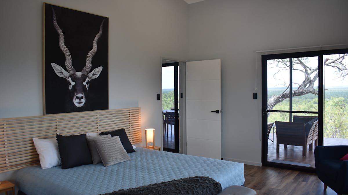Huge king sized bedroom with large private bathroom, amazing views and of course Bazza the blackbuck