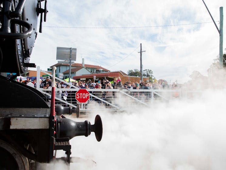 A steam locomotive prepares to depart