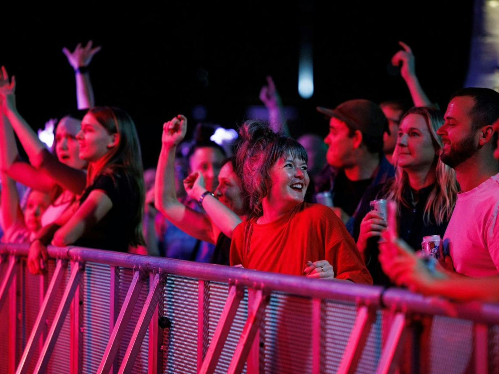 Crowd enjoying live music in Laman Street as part of New Annual's First Night Art Party