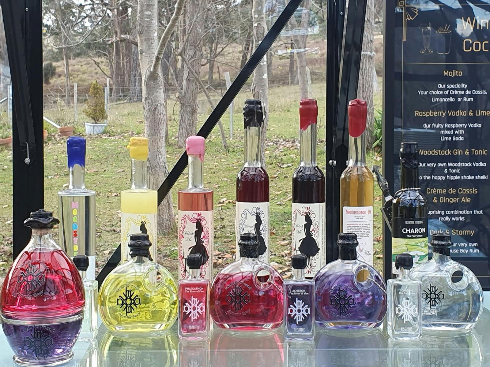 Absinthe, liqueurs, vodka and gin