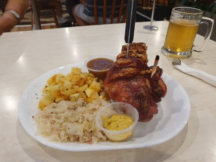 Schweinshaxe meal at the German Club