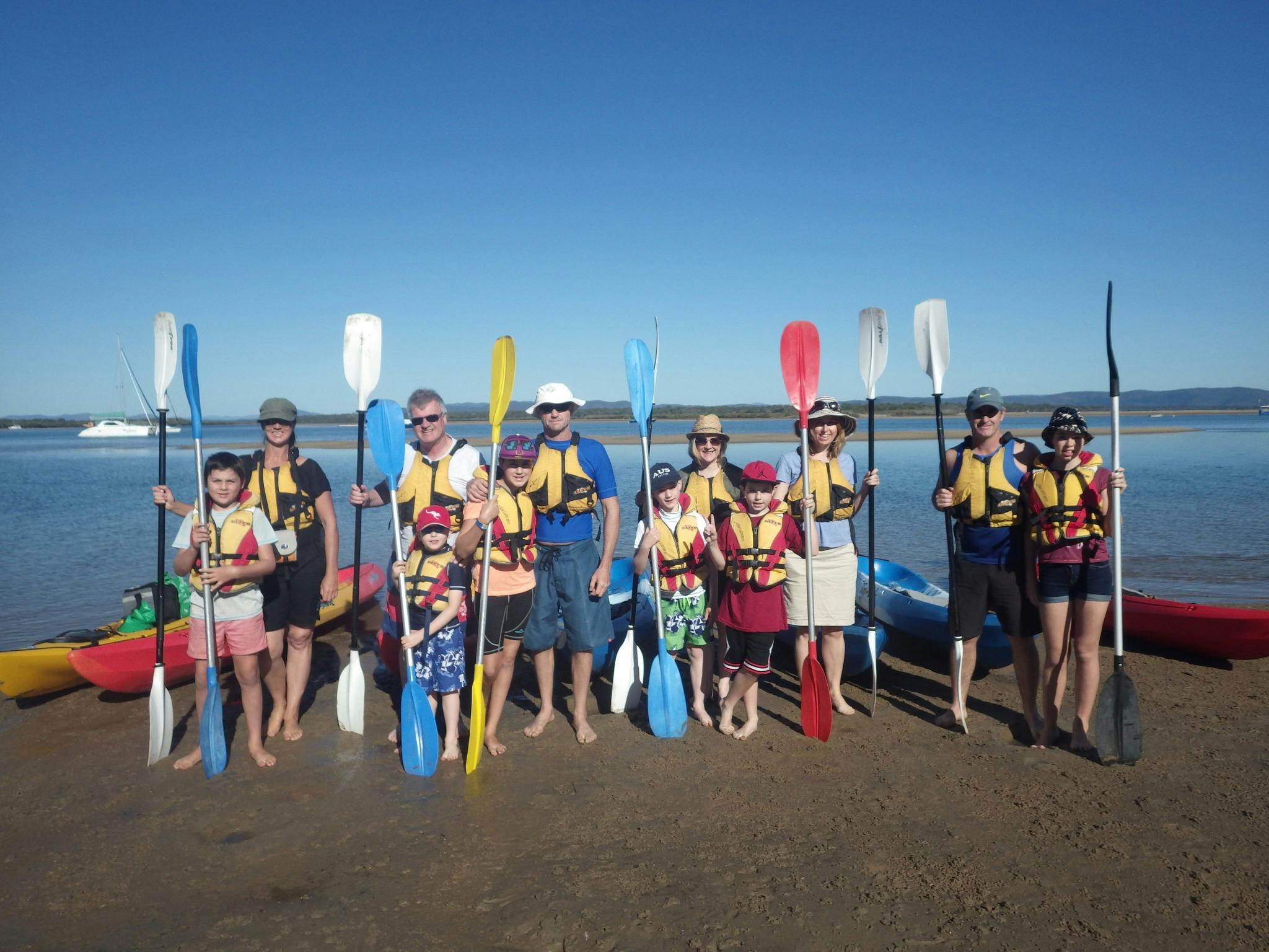 Group getting ready for a Family kayak tour with 1770 Liquid Adventures