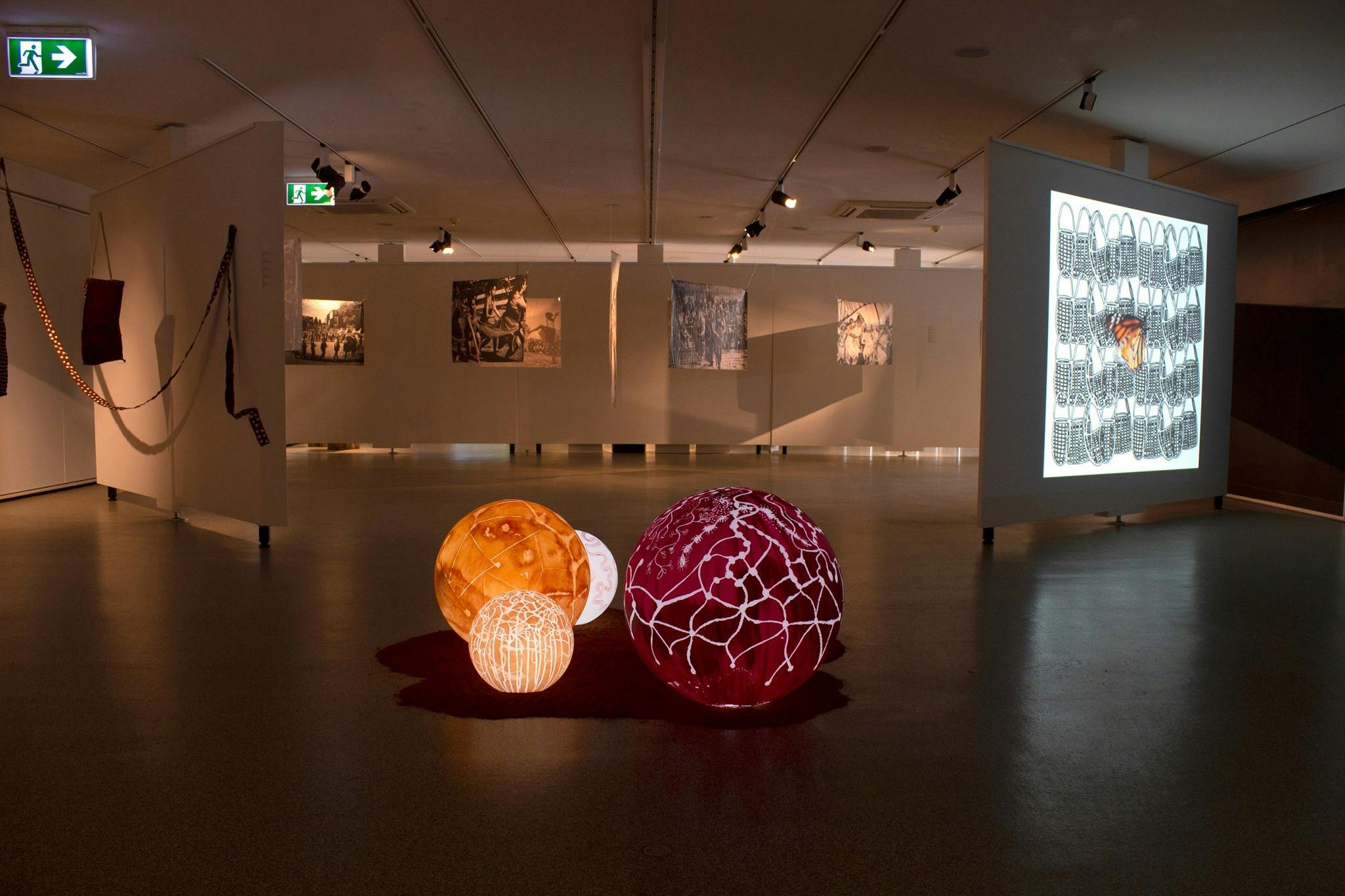 Install view of an exhibition by Aboriginal artists.