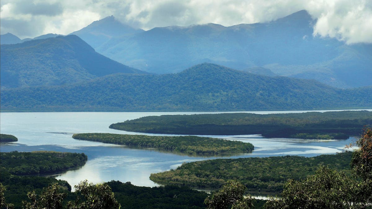 View from mainland across the Hinchinbrook Channel to the island. View from mainland across the Hinchinbrook Channel to the island.