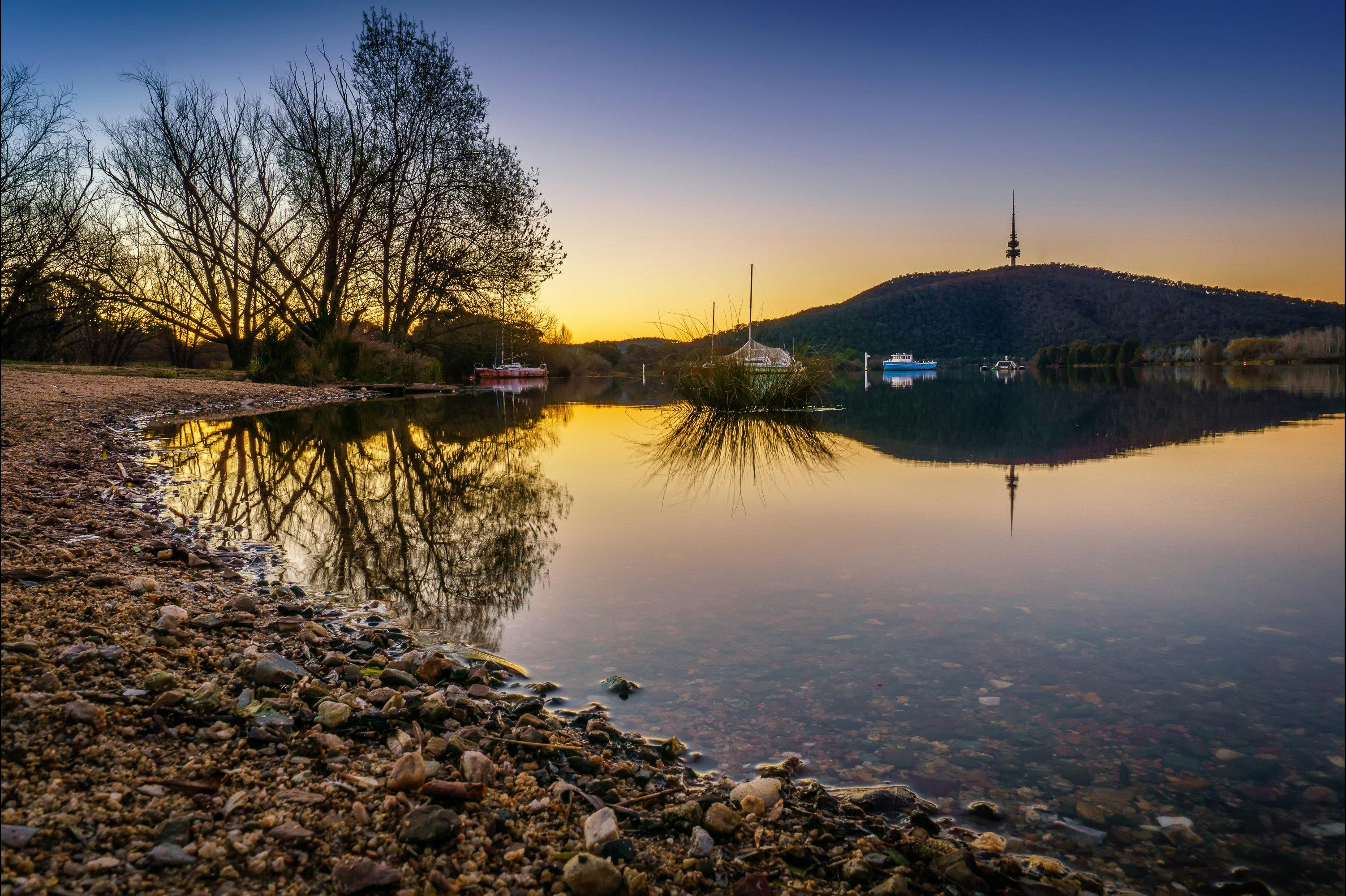 Sunset reflected in a Canberra lake