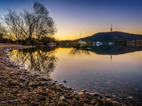 Sunset reflected in a Canberra lake