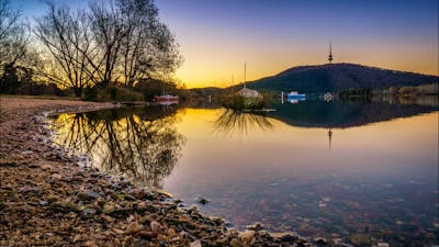 Sunset reflected in a Canberra lake