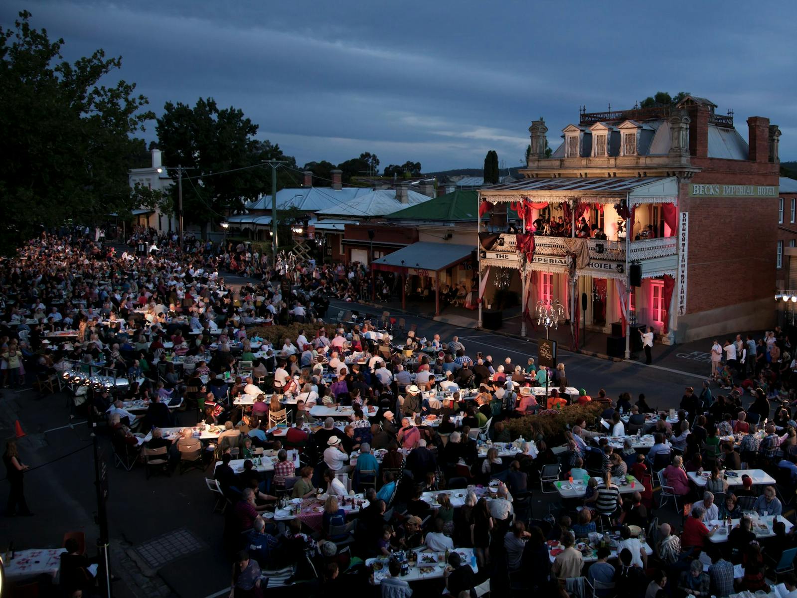 Several people dining outdoors