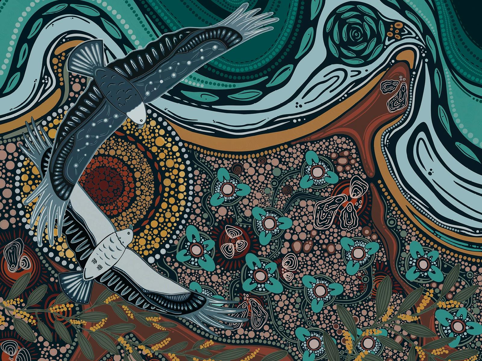 detail of a painted aboriginal artwork