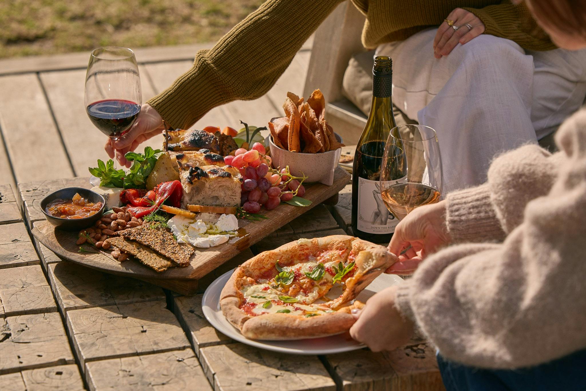 Chef's selection cheeseboard and pizza