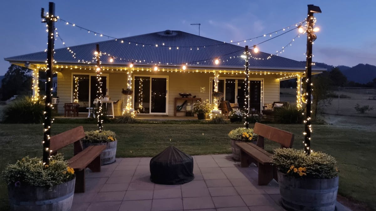 The fairy lights on the cottage at Fig Tree Farm create a lovely abambience when making s'mores.