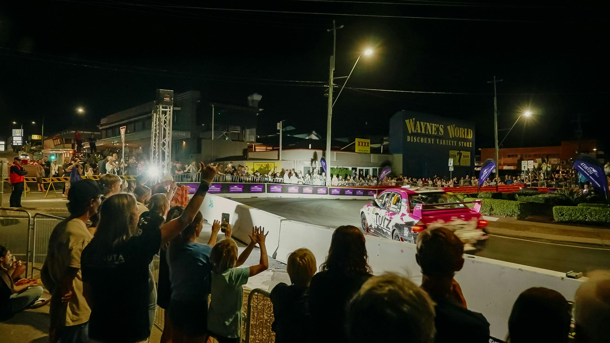 Fans get up close to the action at the Campbells Super Special Stage in the heart of Gympie