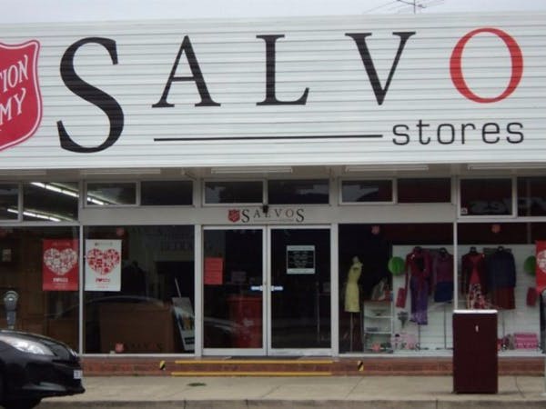 Salvos Opportunity Store view of front sliding doors retail displays