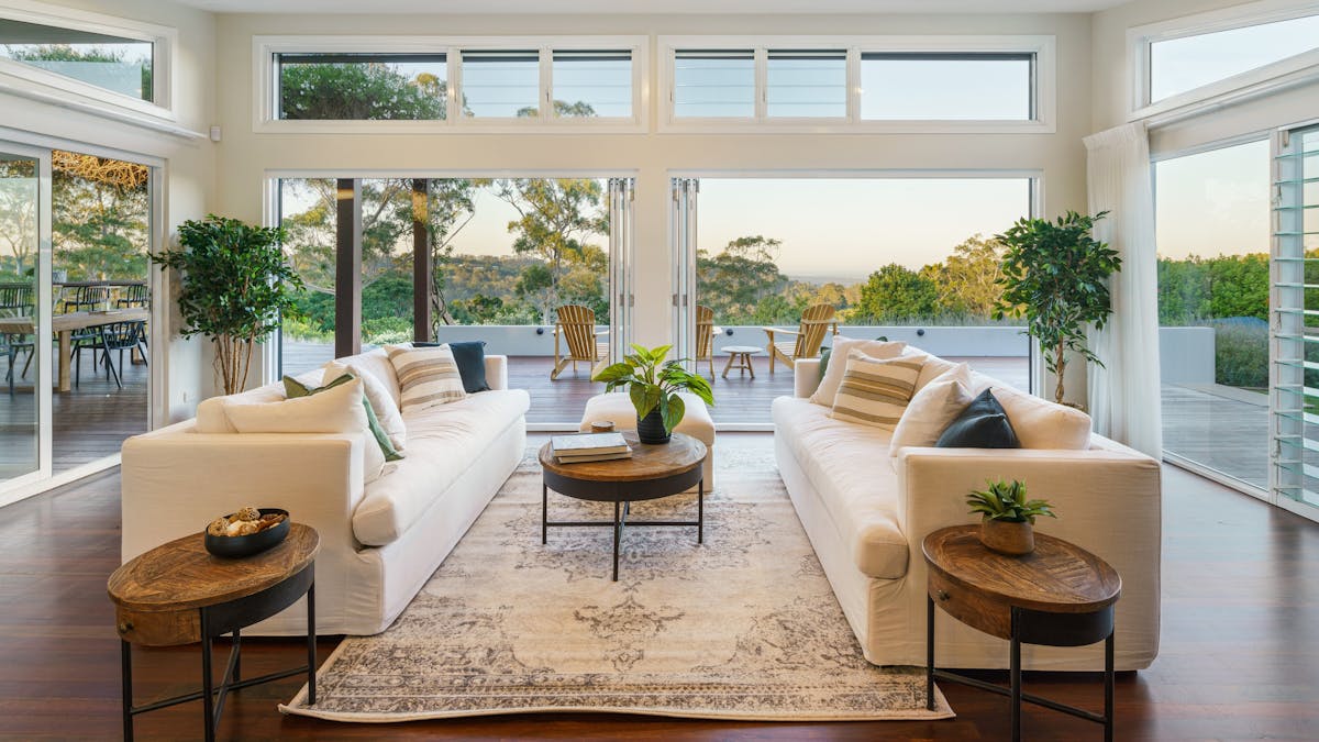 Living room with hinterland views