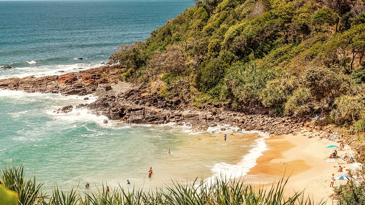 High angle from Hansen's Lookout over Second Bay, Coolum Beach, Sunshine Coast, Queensland.