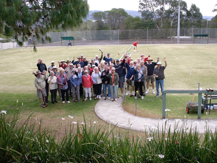 Large group of Probus members getting ready to play