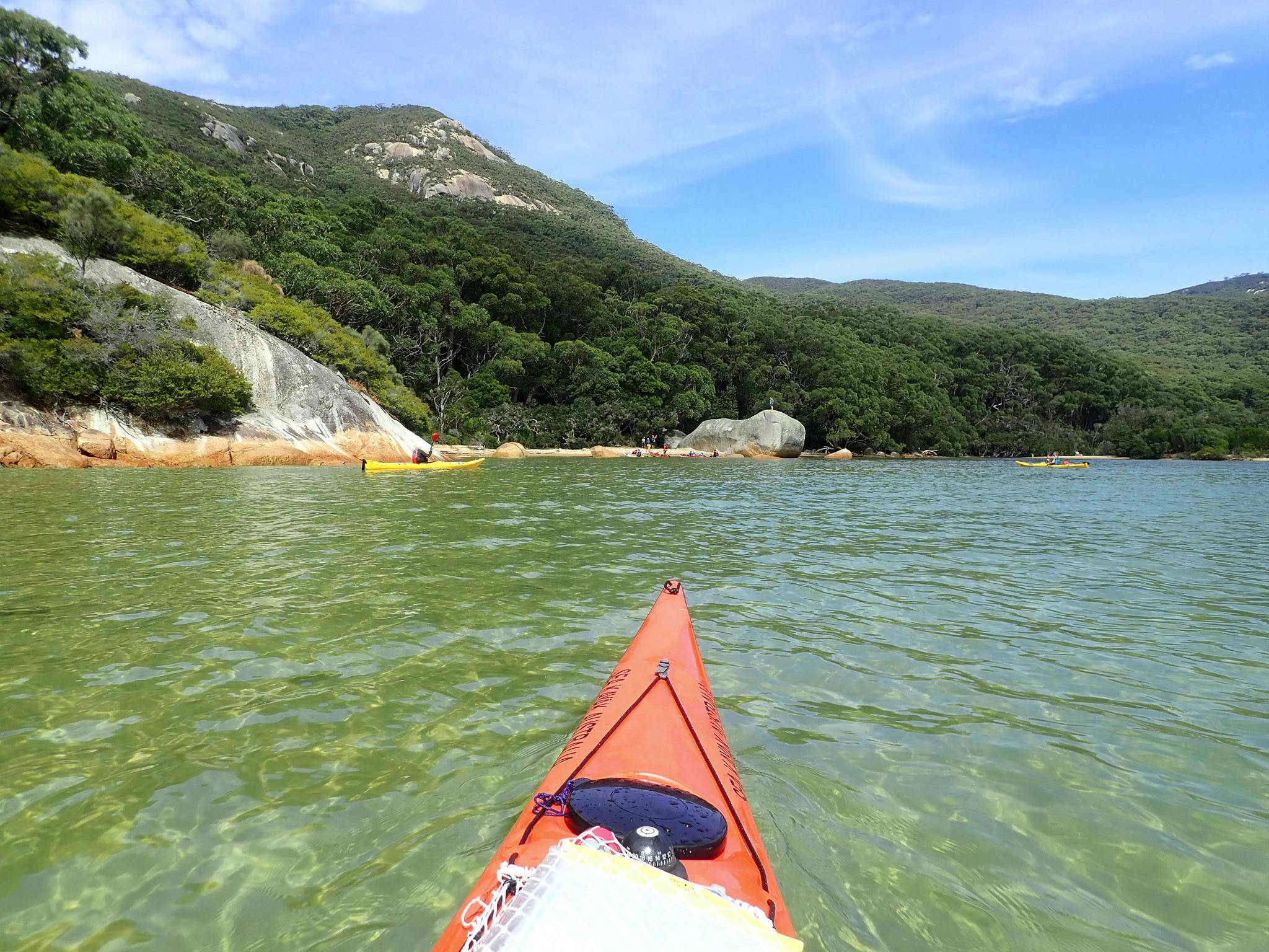 Paddling into Sealers Cove on a Bare Back Cove on a East Coast Wilsons Promontory Sea Kayak Tour