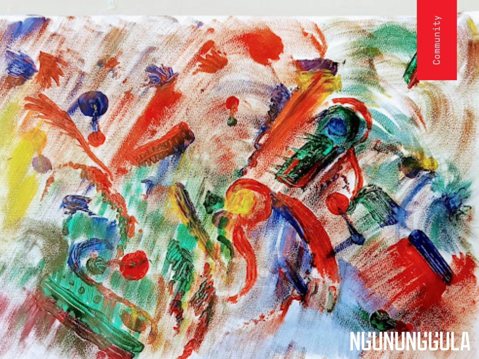 An warm coloured abstract painting with fluid brushstrokes