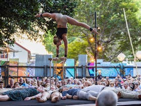 A Simple Space acrobats perform at the INPEX Sunset Stage