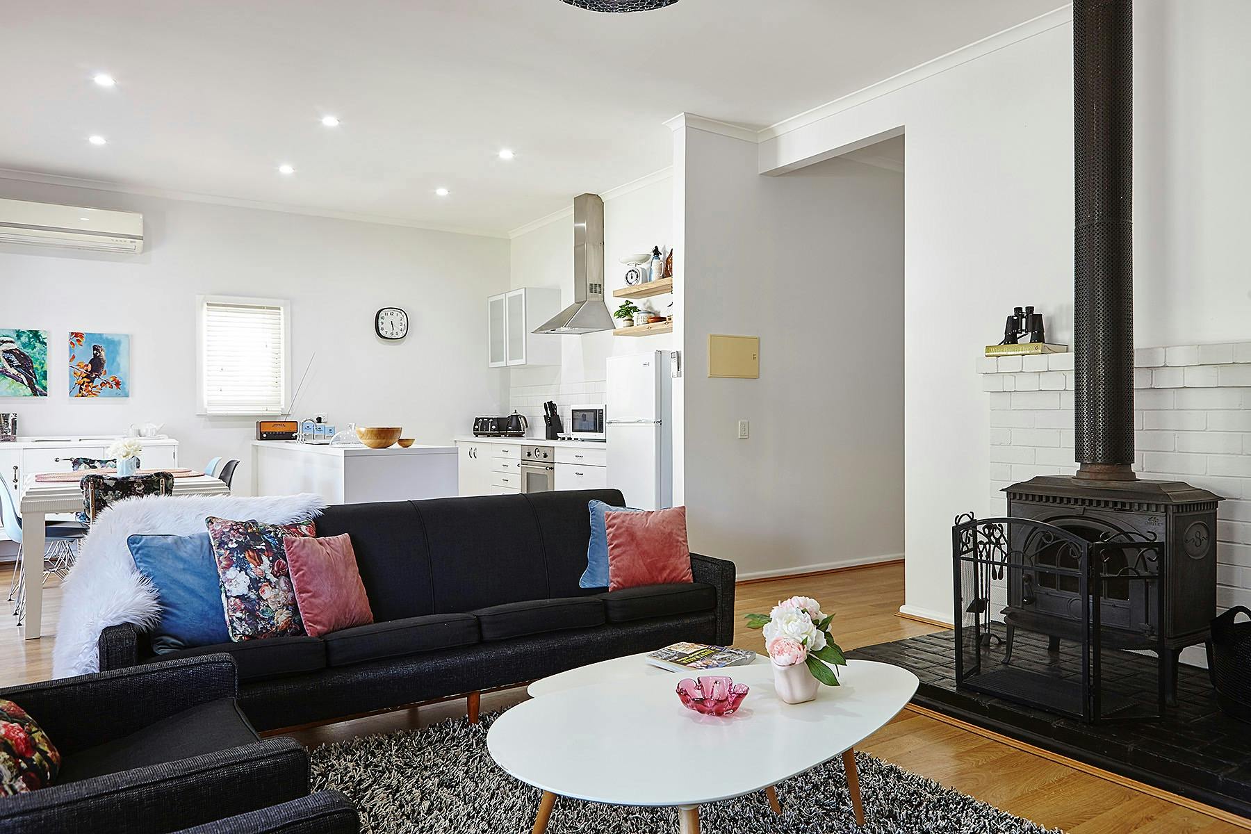 full kitchen vintage restored furniture wood and electric heat and cooling