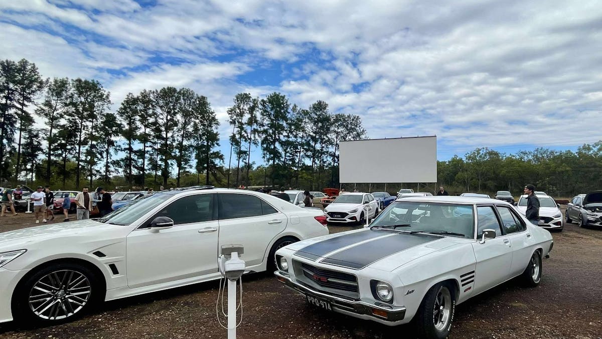 Classic Cars parked at the Mareeba Drive In before a movie screening