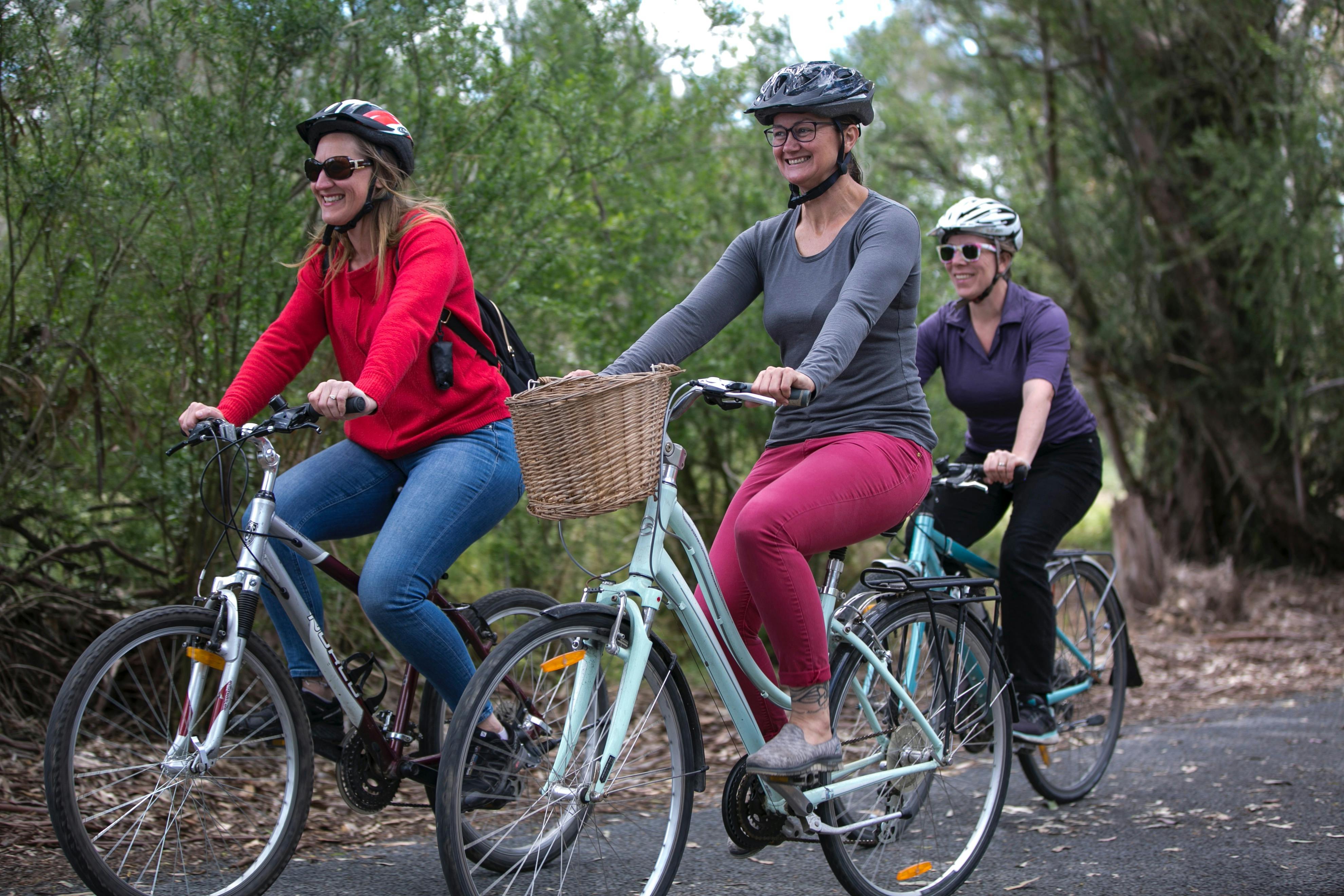 Three cyclists enjoying a bike ride