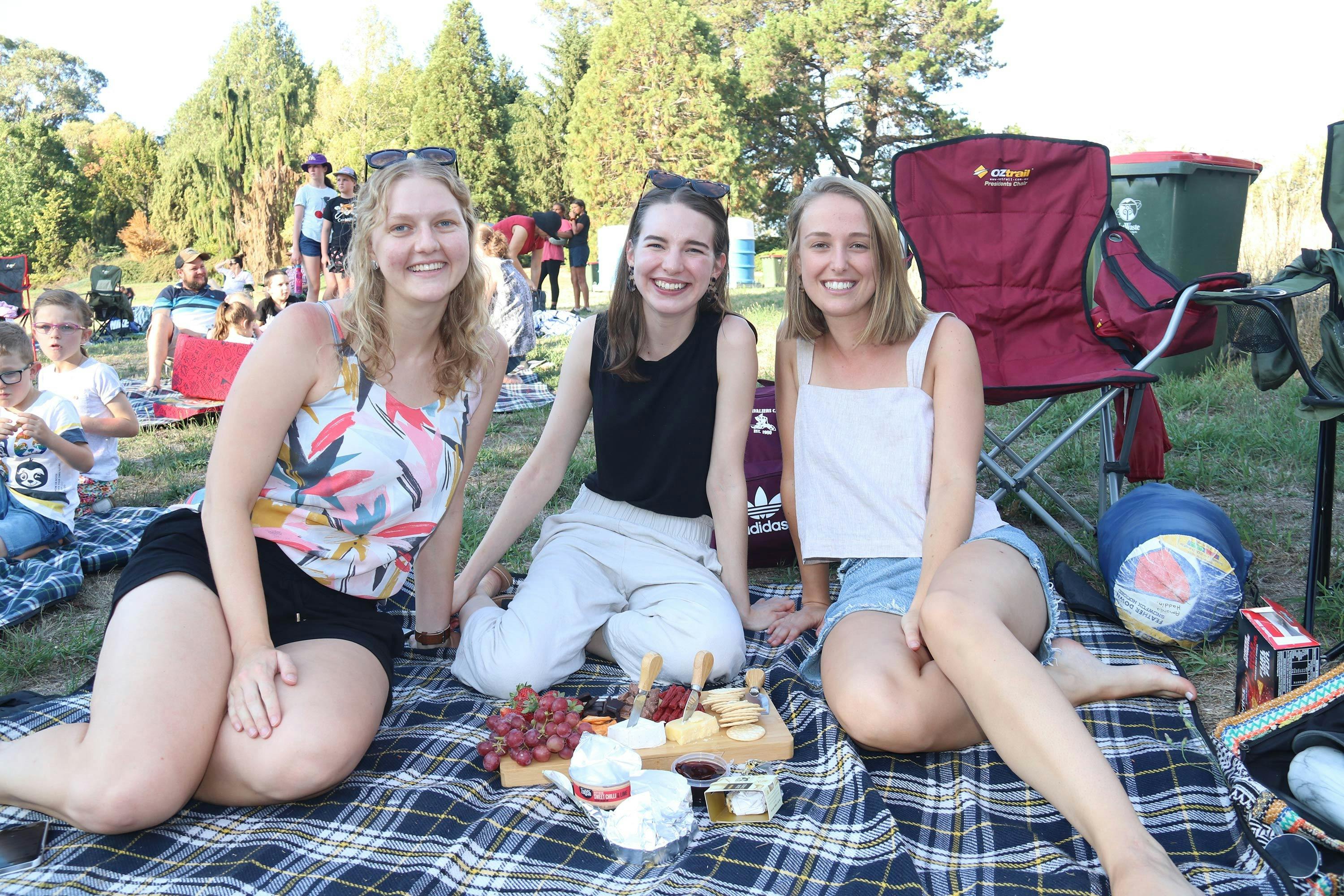 Friends enjoying a picnic at outdoor cinema