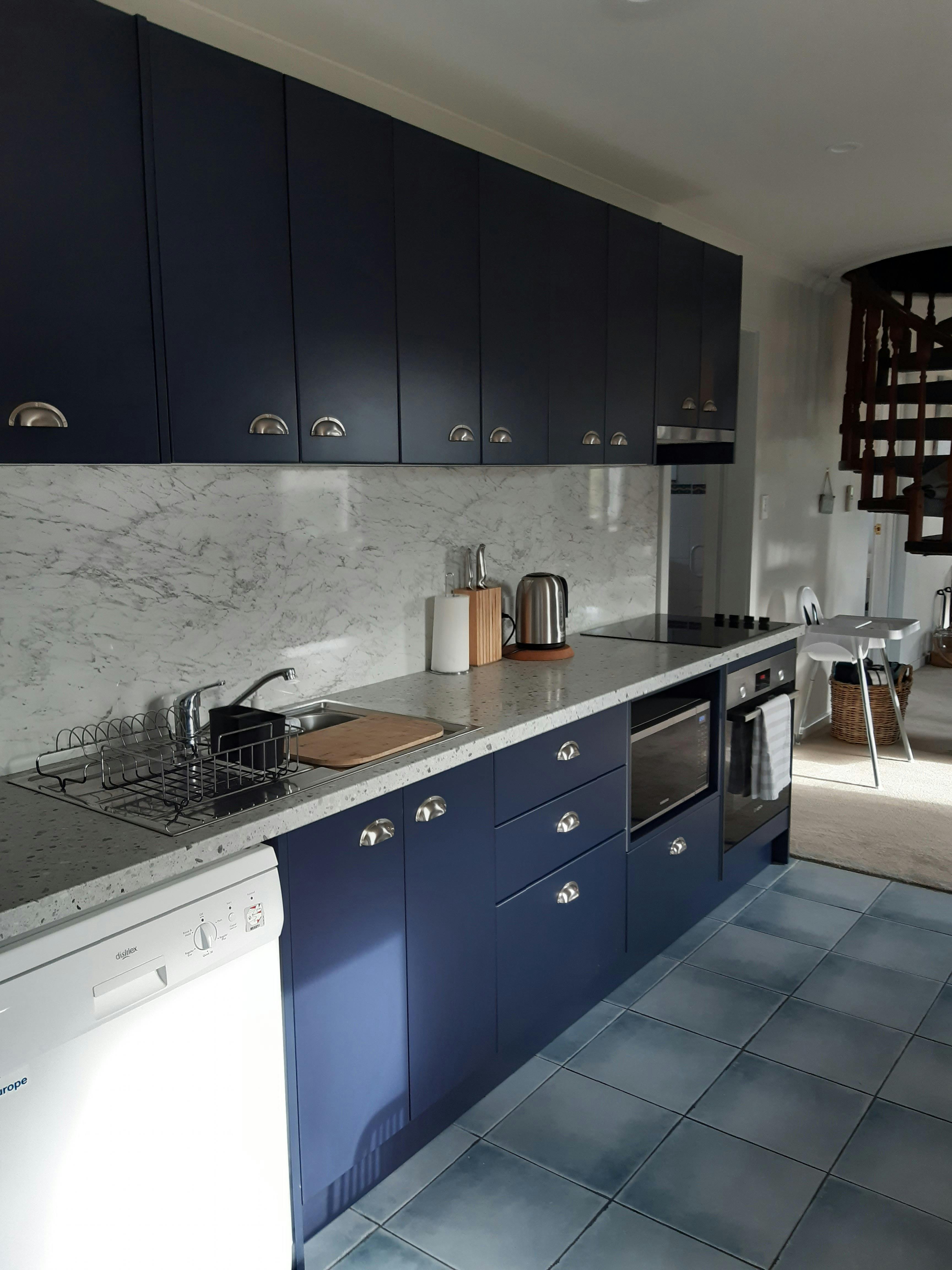 Open plan kitchen, dining and lounge.