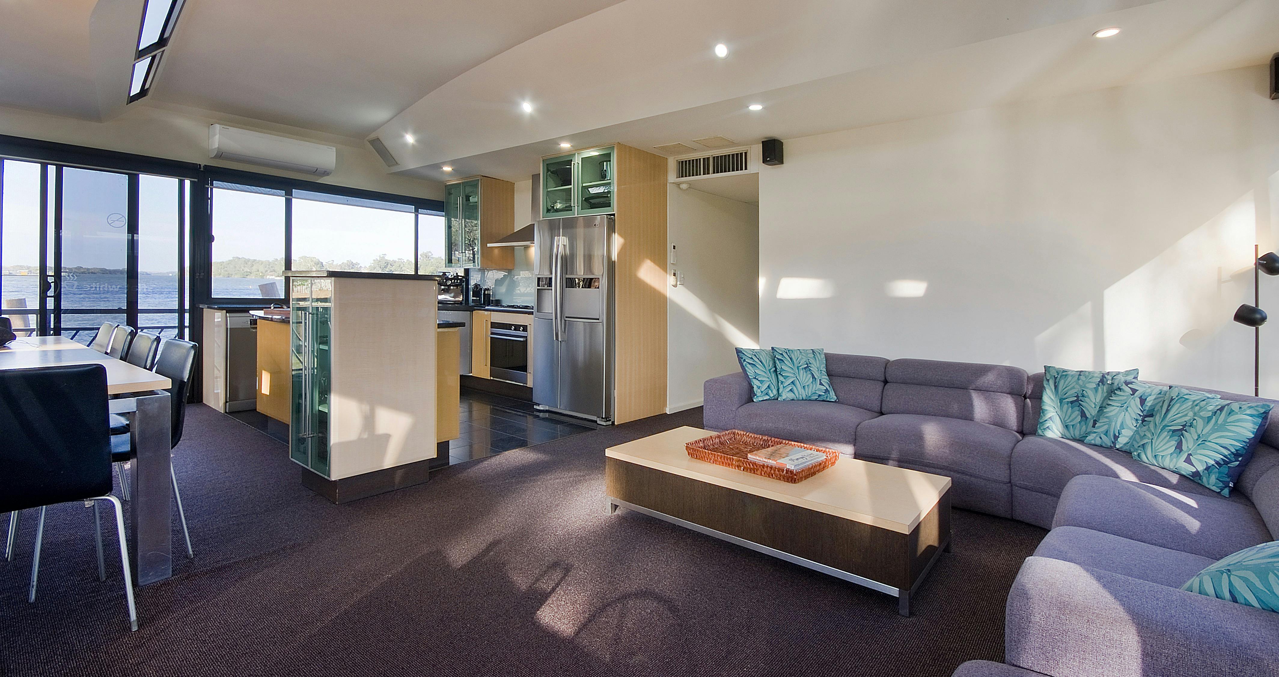 Flat White Lounge room and Kitchen