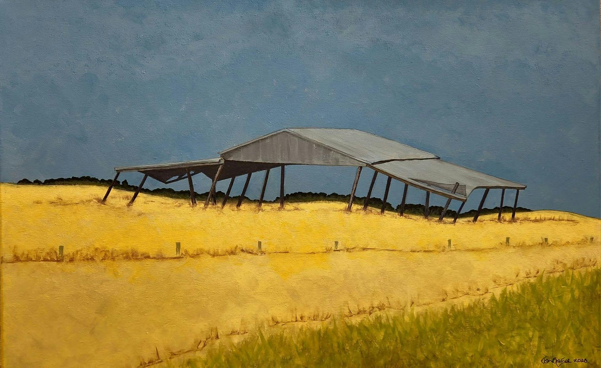 painting of a shed in a field by Jan Barnes