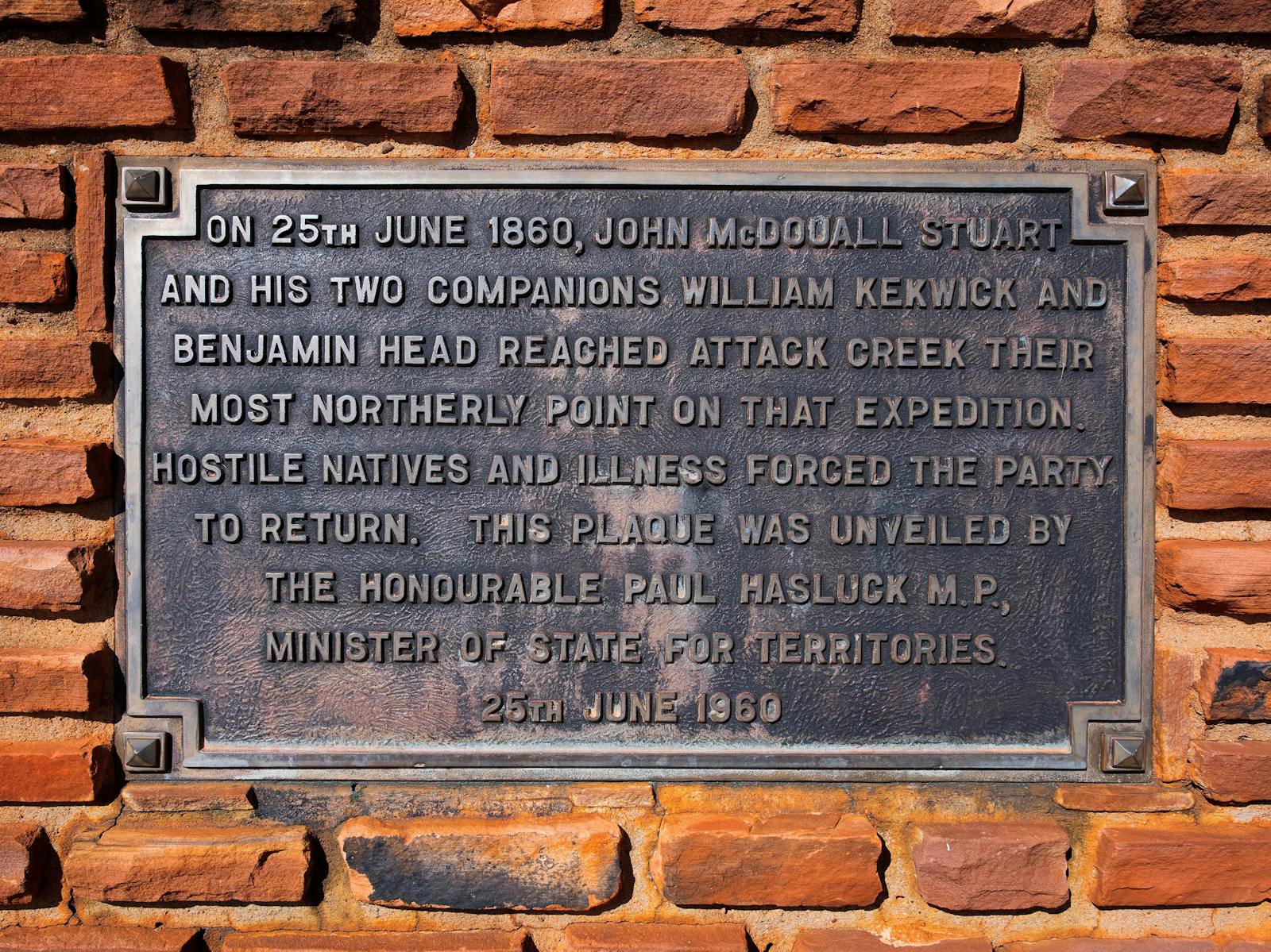 Dedication plaque, Attack Creek