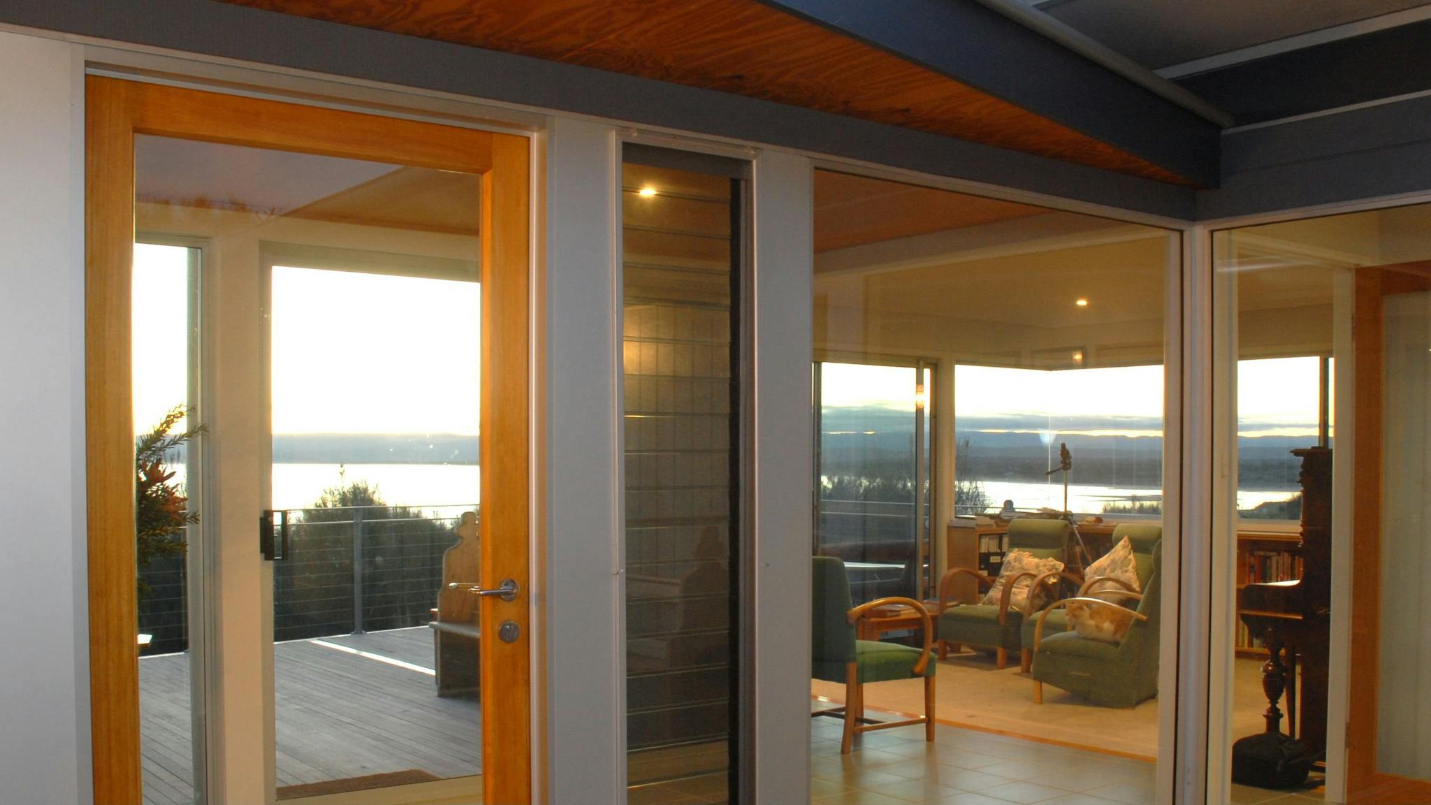 Entrance from courtyard to deck and the view
