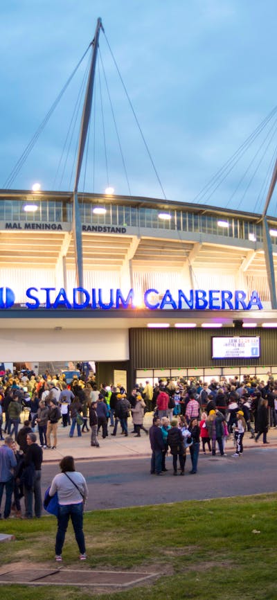 GIO Stadium Canberra entrance lit at night