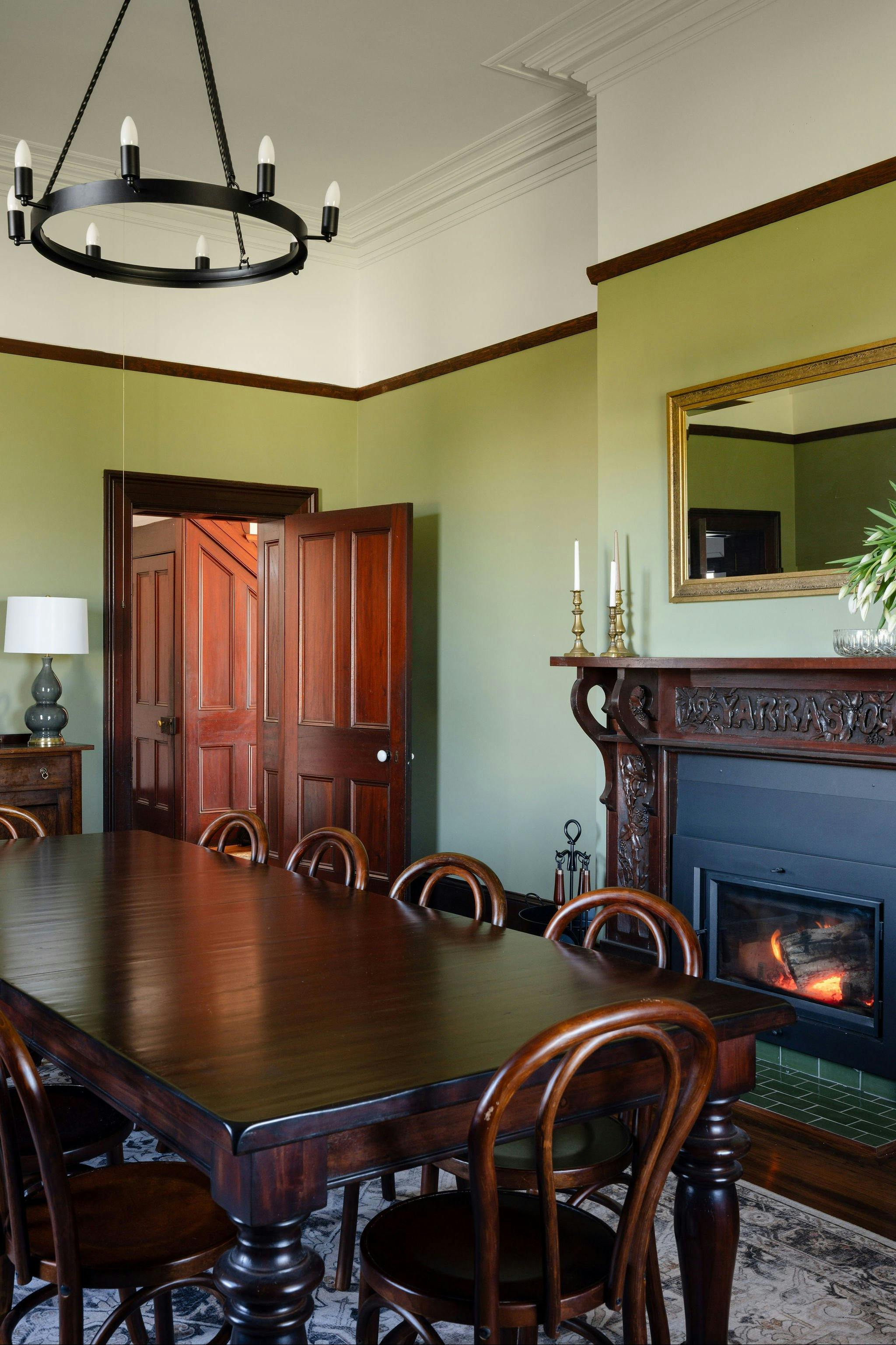 Formal dining room seats 10 with the beautiful mahogany table