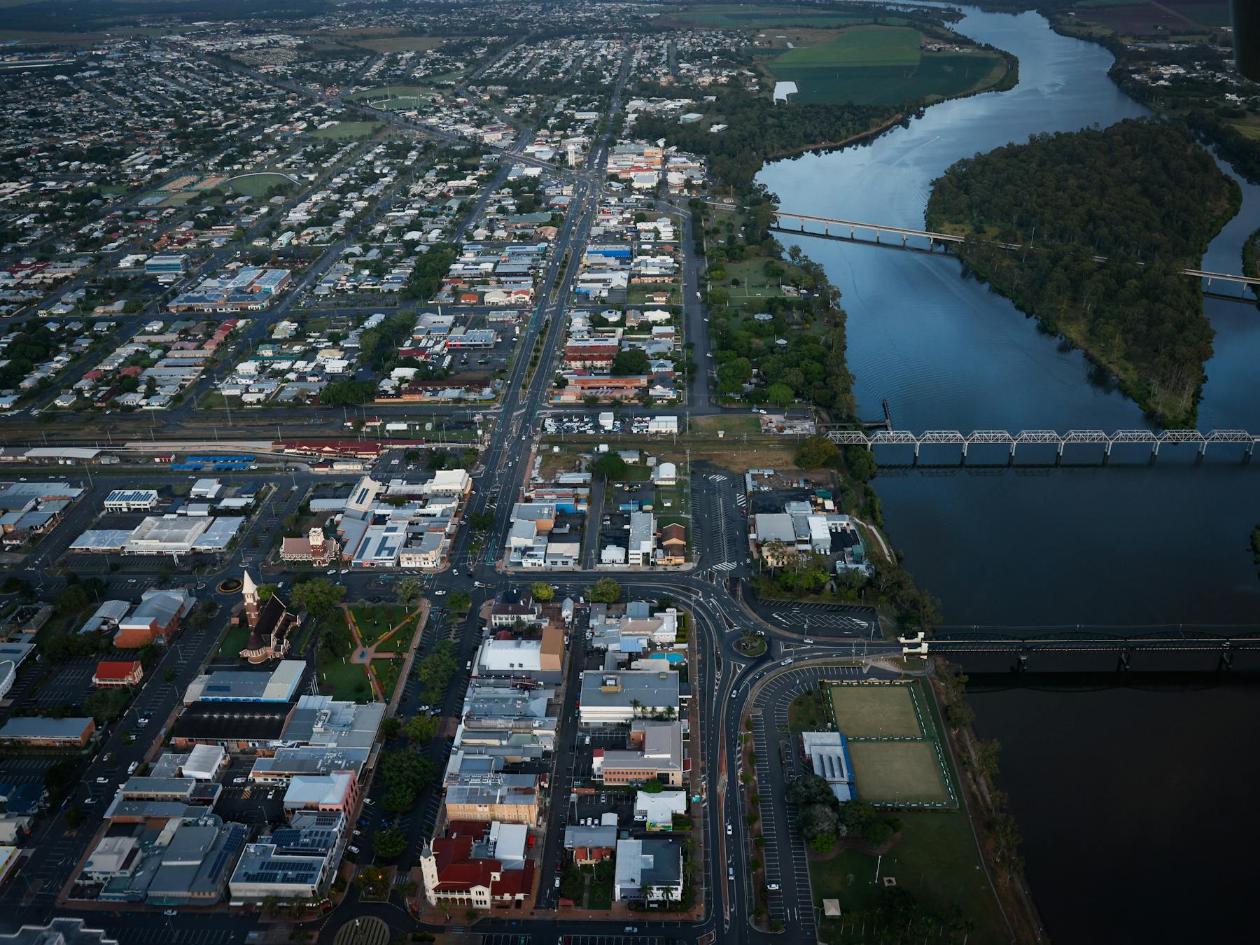 The Burnett River with its three connecting bridges