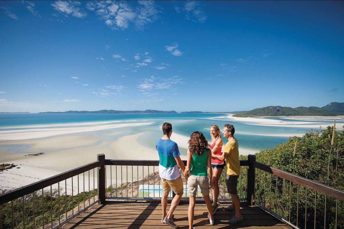 Two couples on lookout overlooking Hill Inlet.