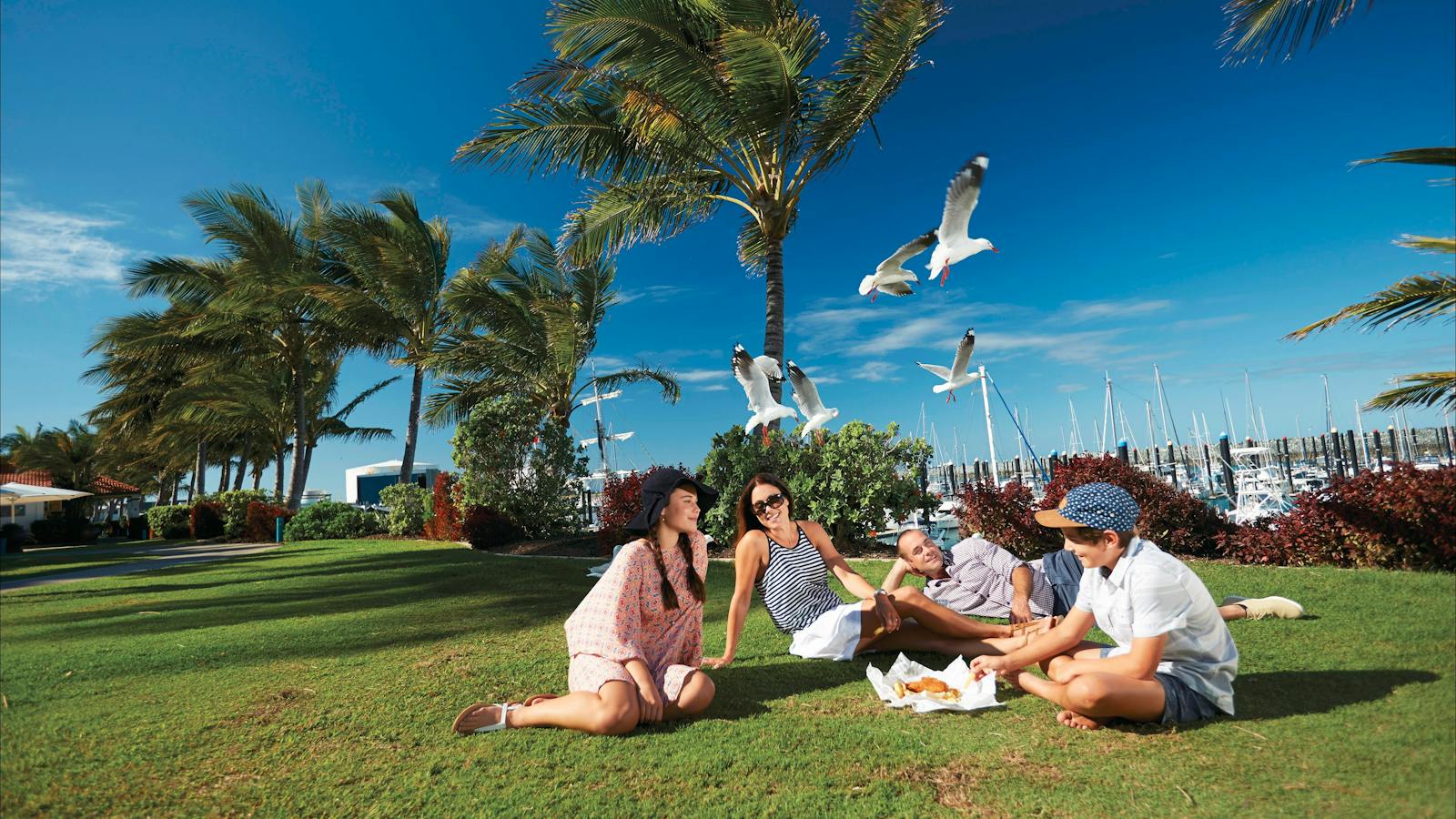 Explore the palm-fringed esplanade at the Mackay Marina.