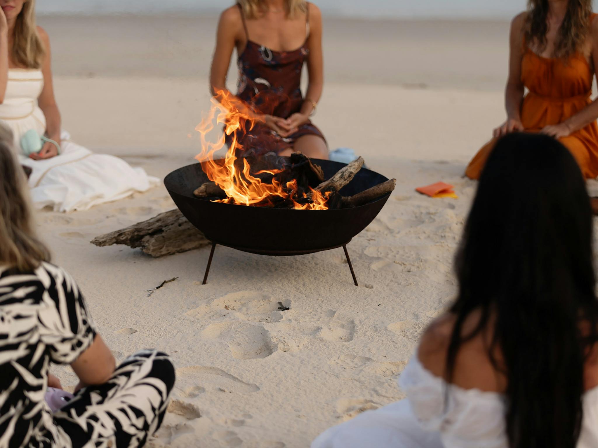 retreat, equine wellness, beach, bonfire