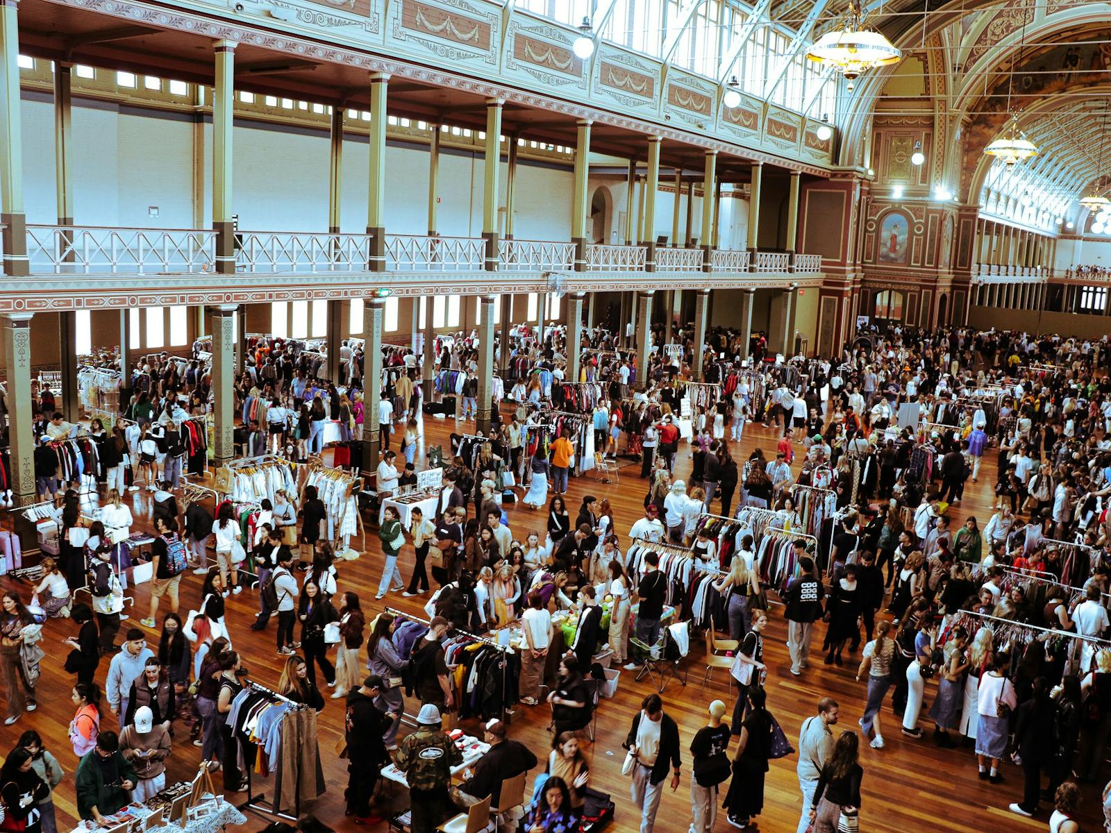 Aerial of shoppers
