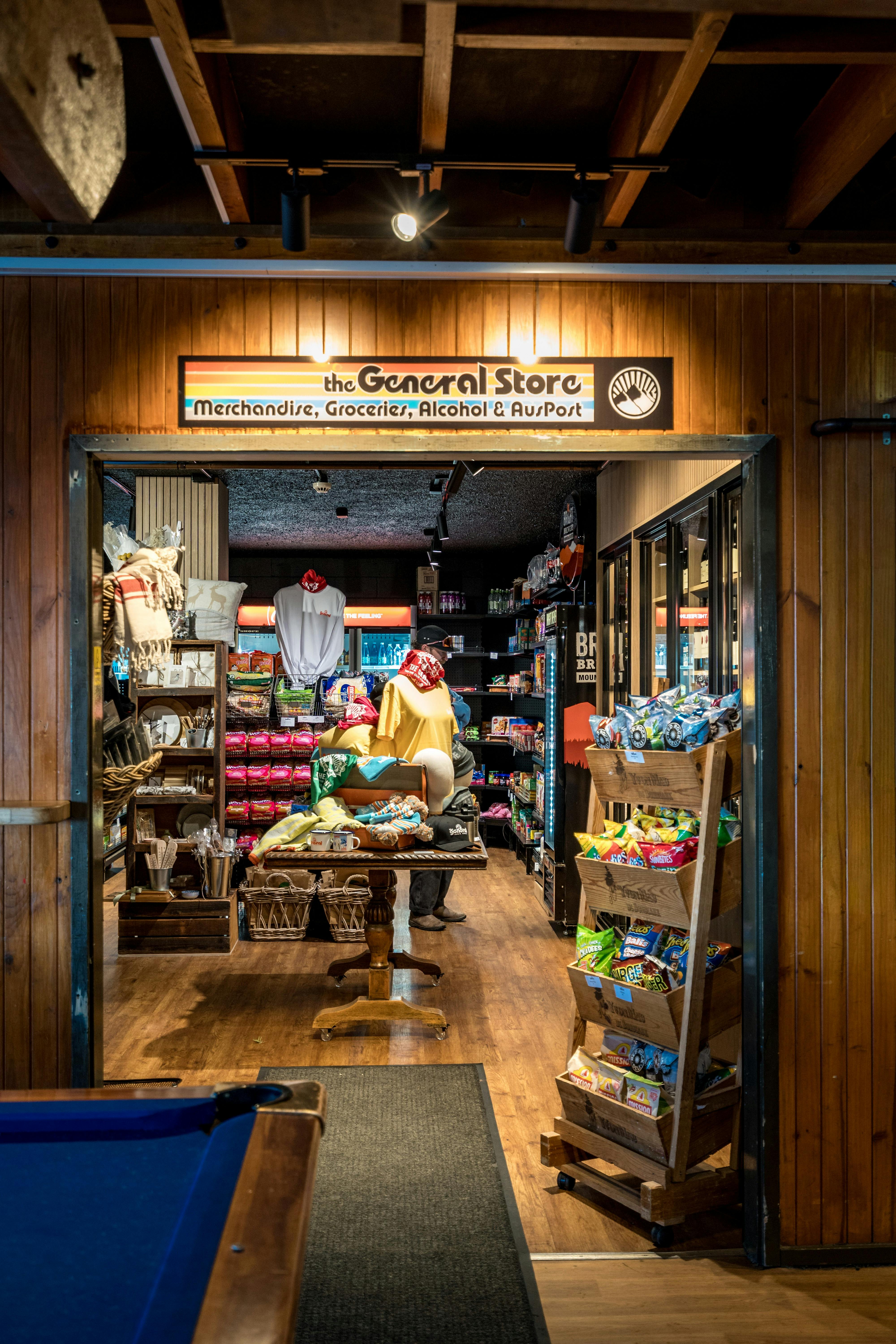 Entrance to the General Store inside the main building. Groceries, merchandise, alcohol and post.