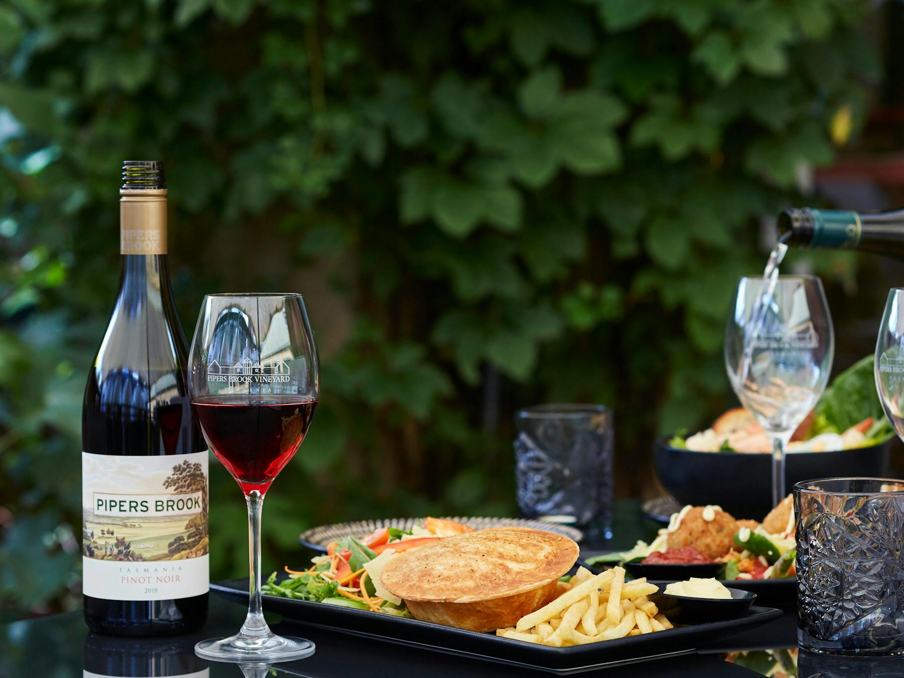 Wine and food at the onsite cafe and courtyard