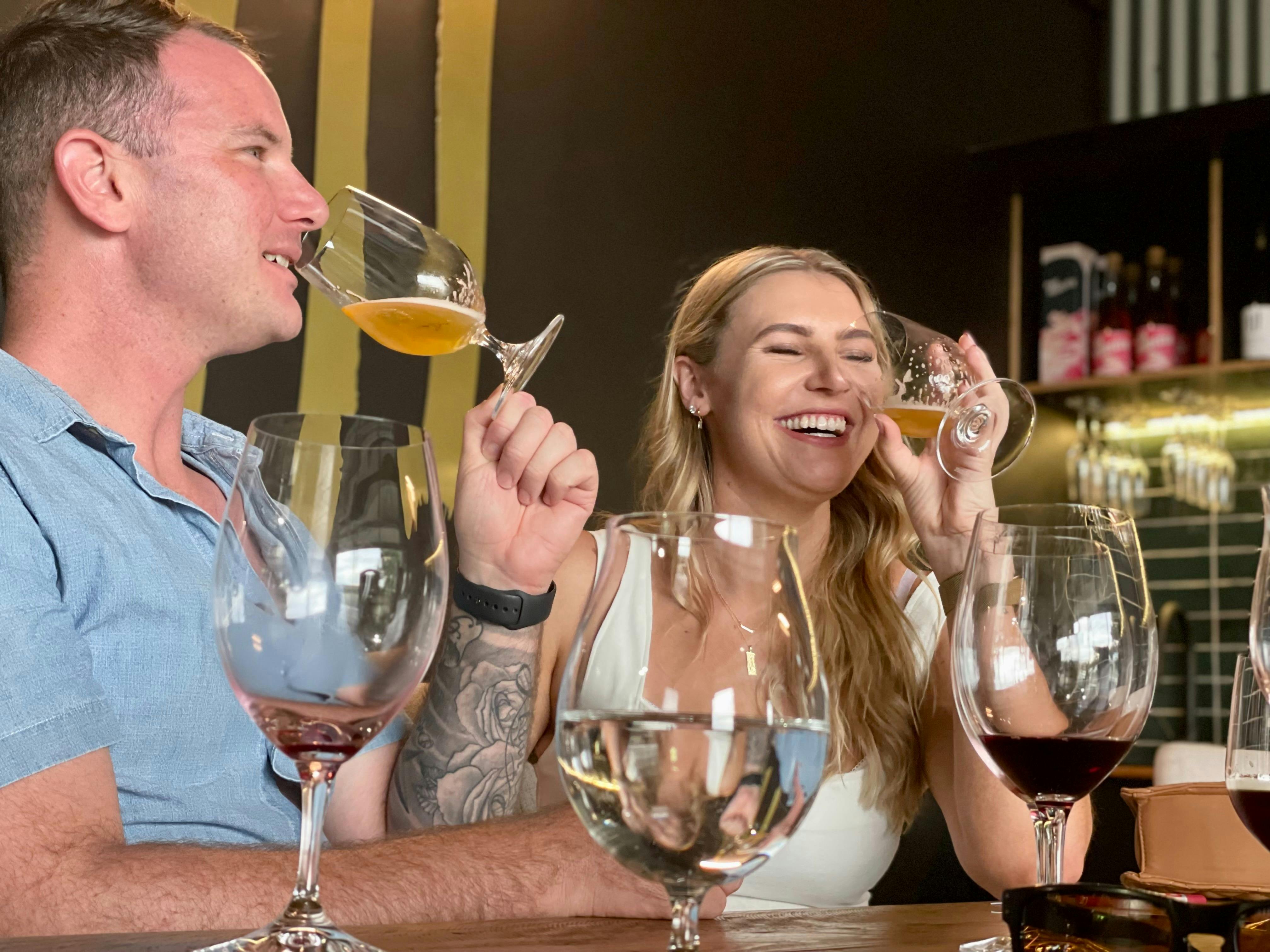 Customers tasting wine and beer