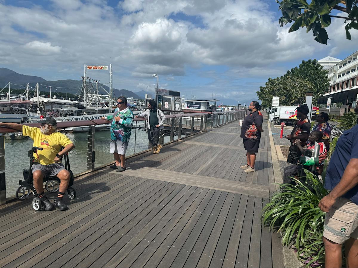 Sharing Gunggandji and Yirrganydji ancient creation stories at the Cairns Marlin Marina.