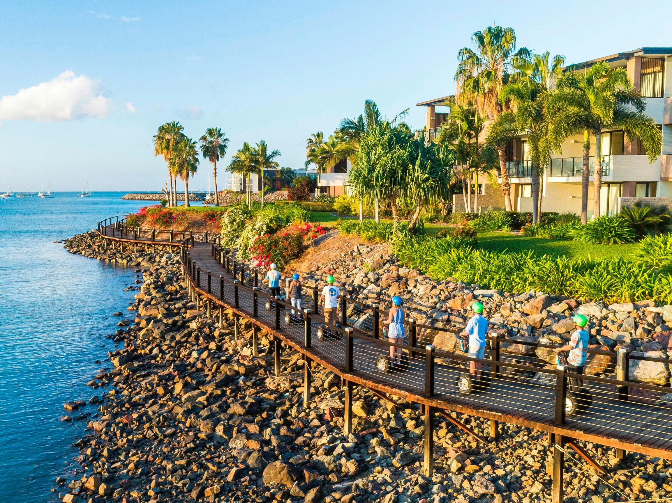 Drone photo of Whitsunday Segway Tours on boardwalk, Airlie Beach, Whitsundays