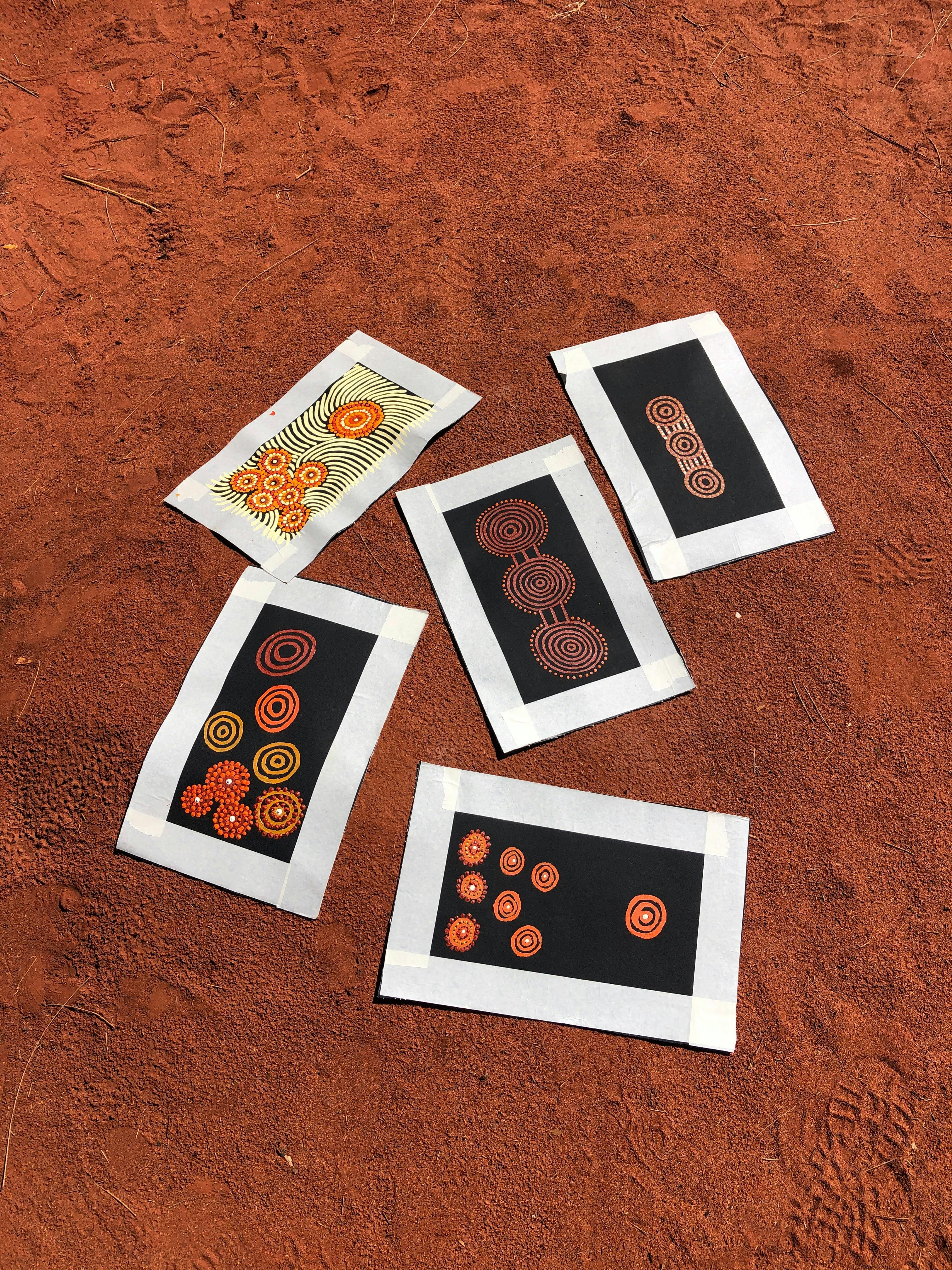 Paintings made during a Anangu led dot painting workshop