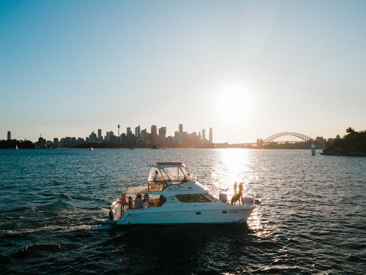 Sydney Harbour charter swimming and enjoying the Sydney Harbour Bridge