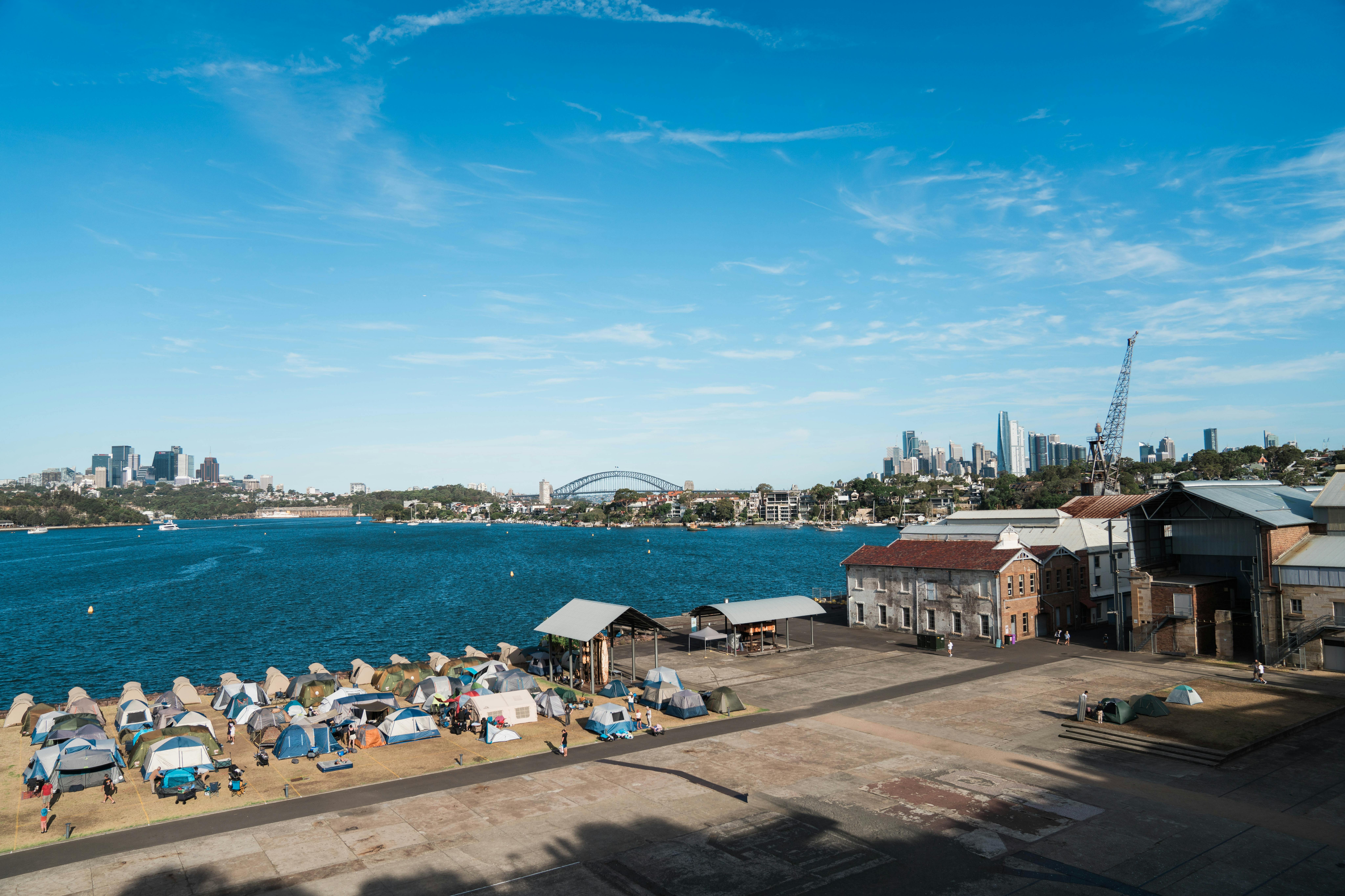 Camping sites on Cockatoo Island's Eastern Apron for New Year's Eve